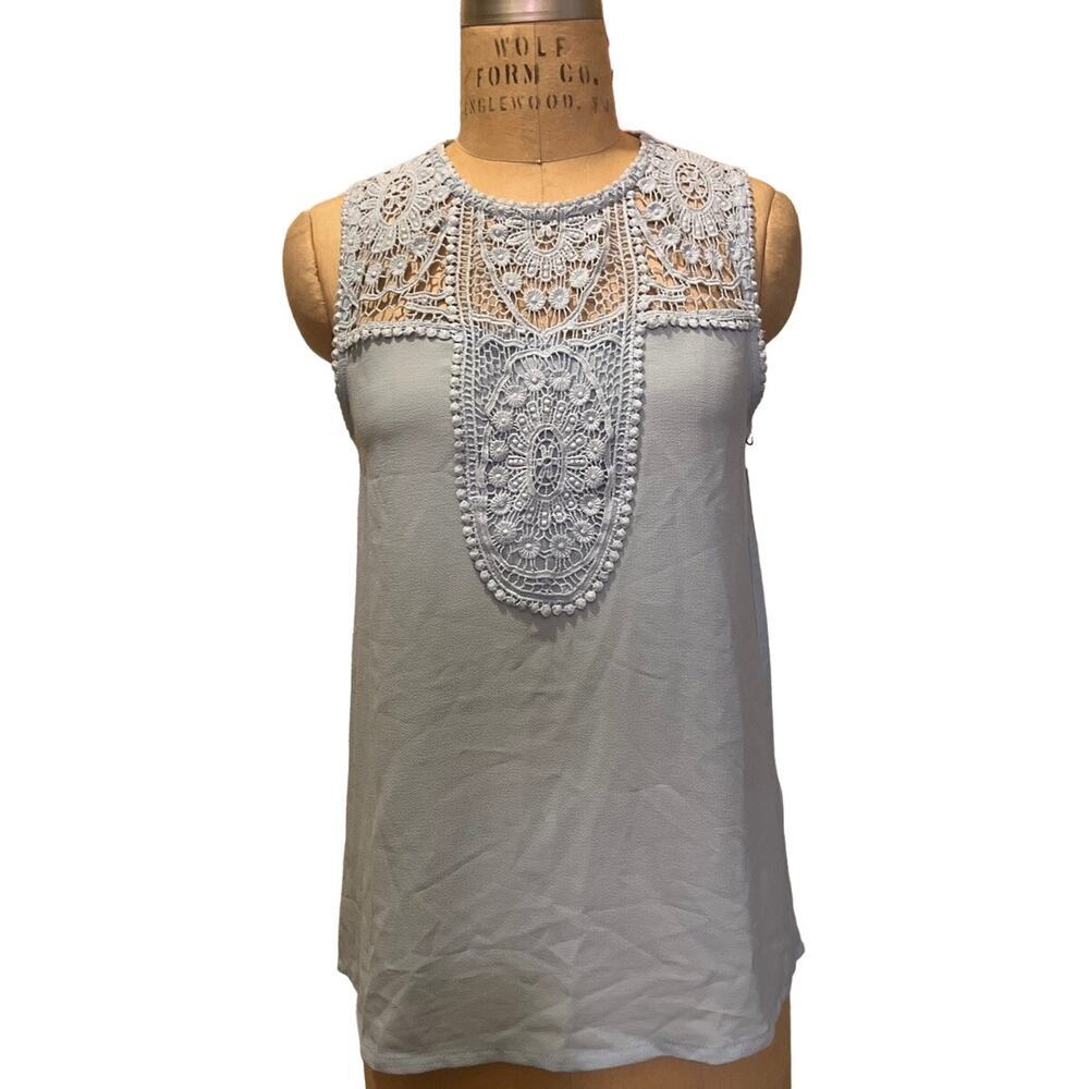 Halogen Embroidered Crochet Sleeveless Crewneck Light Blue Tank Top NWT Size XS